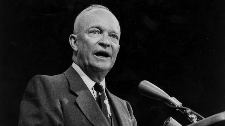 Dwight D. Eisenhower speaking into microphone