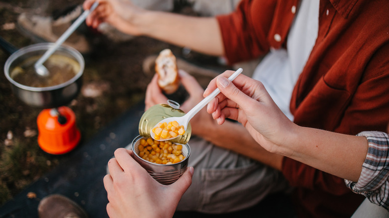 canned corn on camping trip