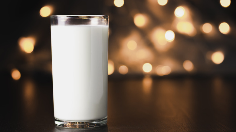 glass of skim milk on table