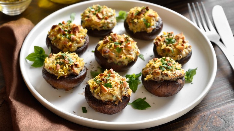Plate of stuffed mushrooms