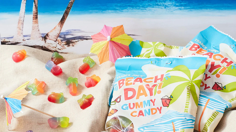 trader joe's beach day gummy candy on beach