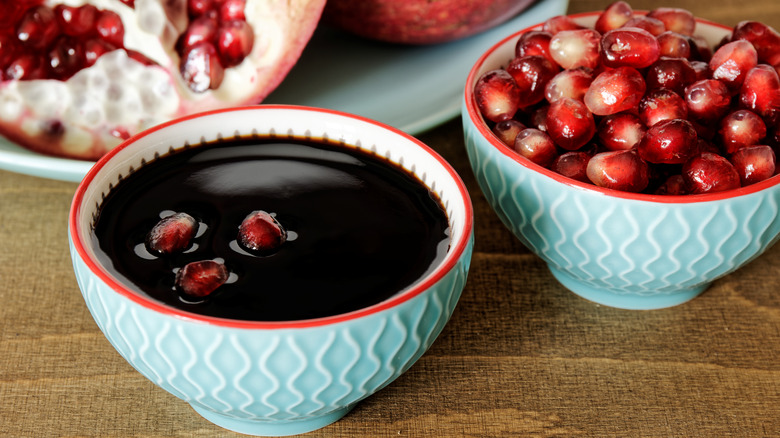 Pomegranate fruit, arils, and molasses