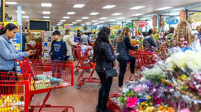 Shoppers in line at Trader Joe's