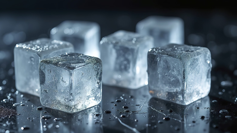 ice cubes on dark surface