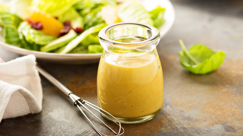 Homemade salad dressing in jar