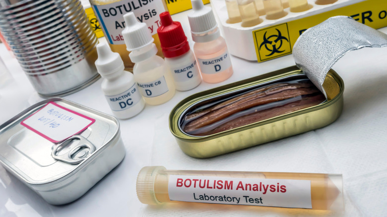 Samples of canned food in a lab setting indicating botulism contamination