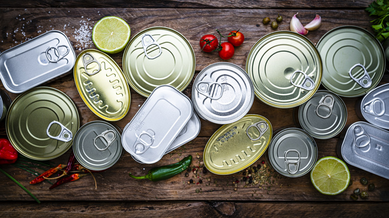 An assortment of canned food