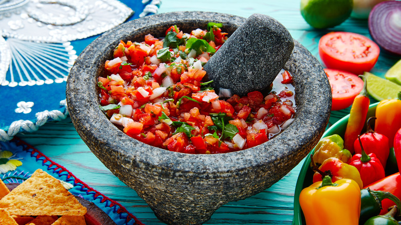 molcajete with salsa inside