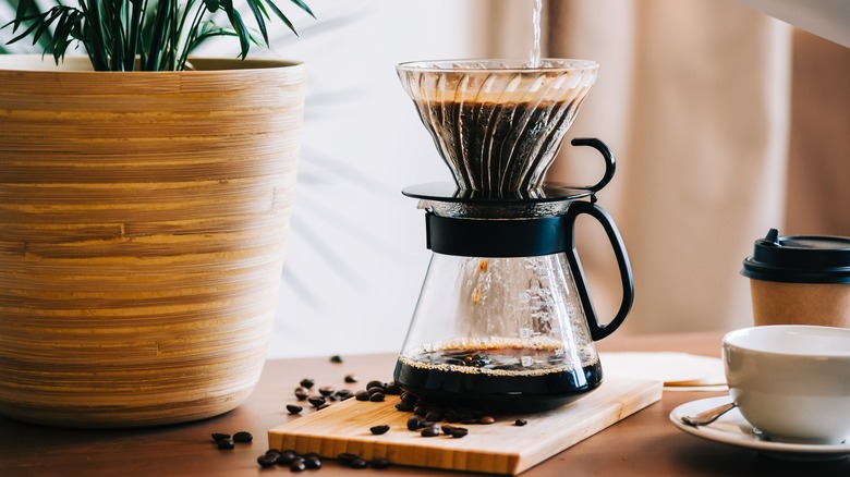 pour over brewing coffee