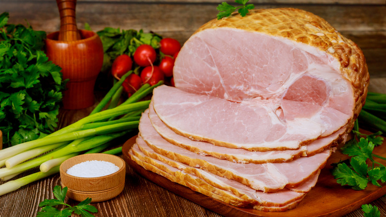 Sliced ham and veggies