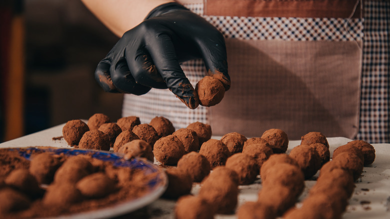 Homemade chocolate truffles rolled in cocoa powder