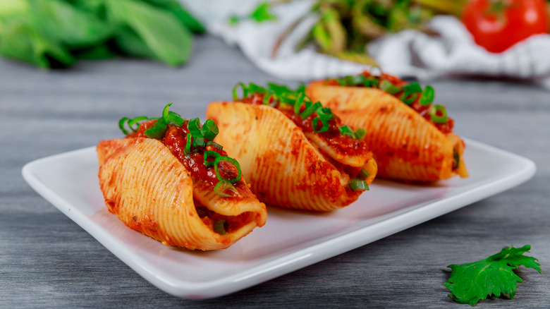 Stuffed shell pasta on plate