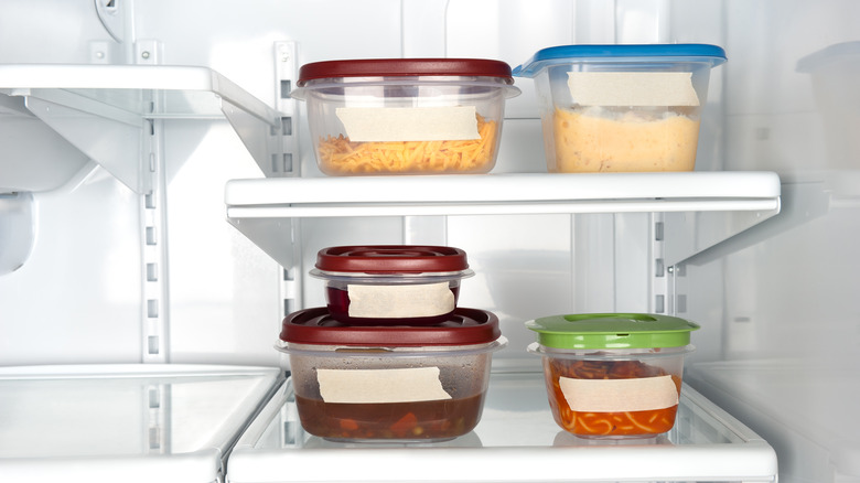 leftover containers in a fridge
