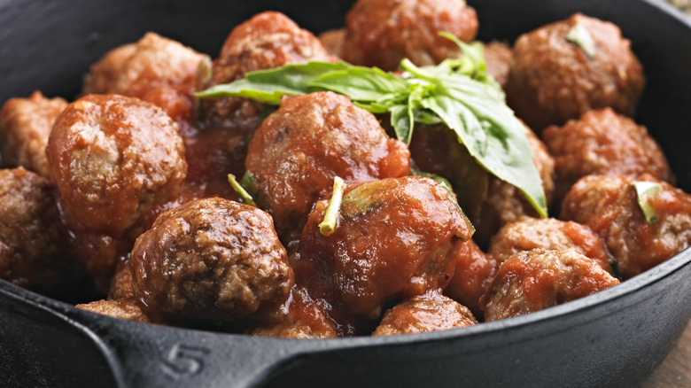 Skillet of meatballs