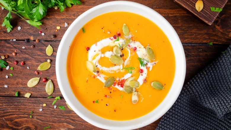 pumpkin soup in a bowl