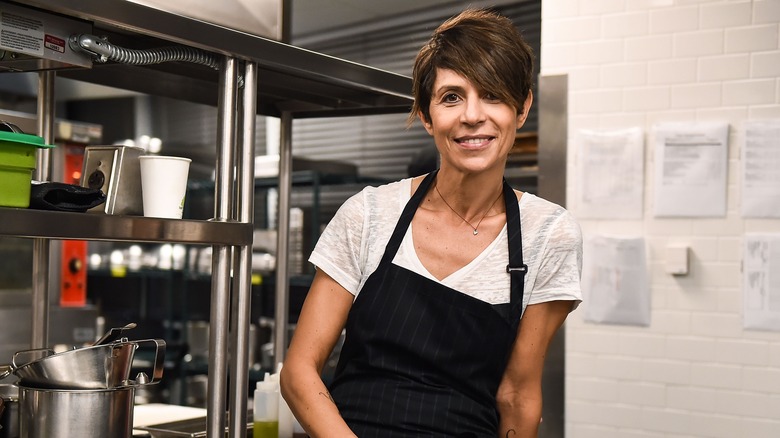 chef dominique crenn in kitchen