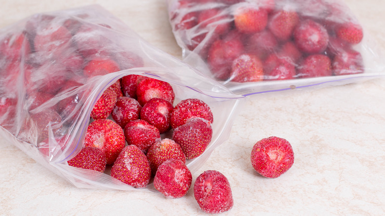 Ziploc of flash frozen strawberries