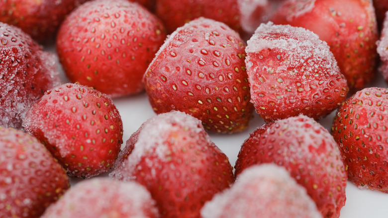 Close up of frozen strawberries