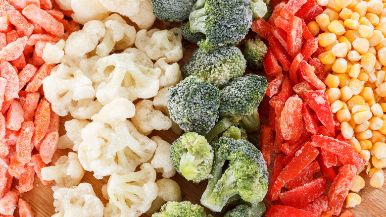 rows of frozen vegetables