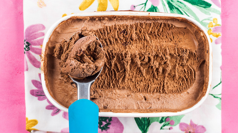 Tub of chocolate ice ream