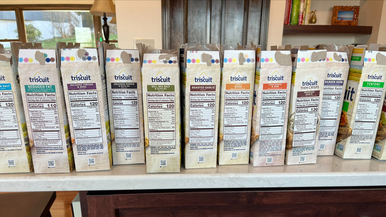 Open boxes of different Triscuit varieties