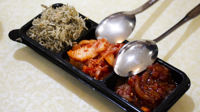 Squid kimchi sampling 