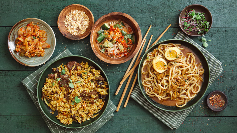 Korean meal with kimchi