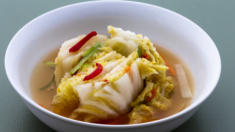 White kimchi in a bowl