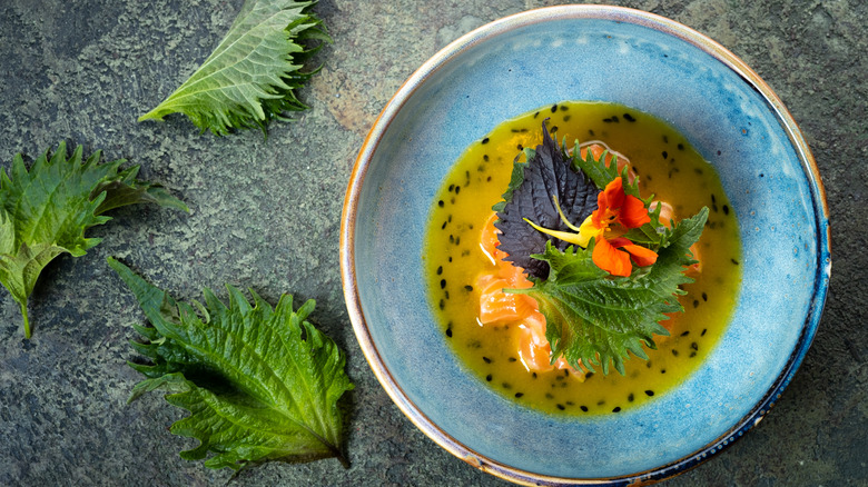 ceviche in ceramic bowl on counter