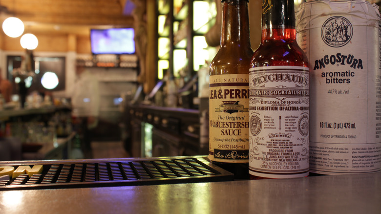 Bottles of bitters on bar