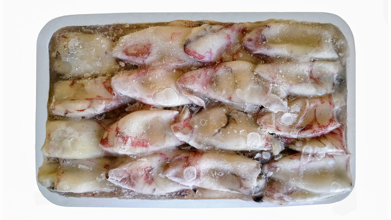 Block of frozen calamari