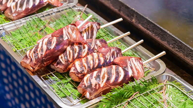 Ikayaki on a skewer