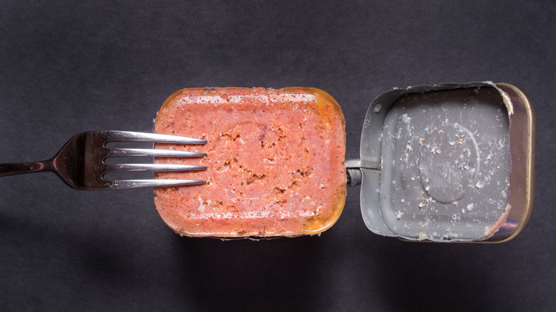 open can of corned beef