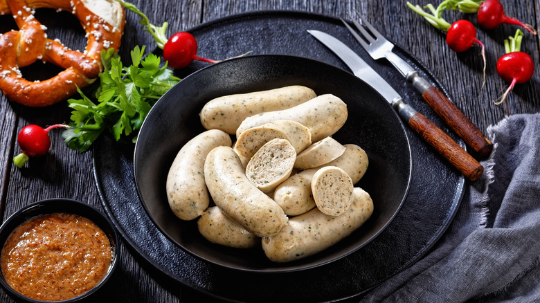 weisswurst in a black bowl