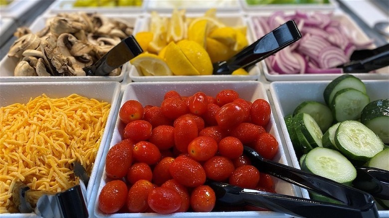 salad bar with food sections