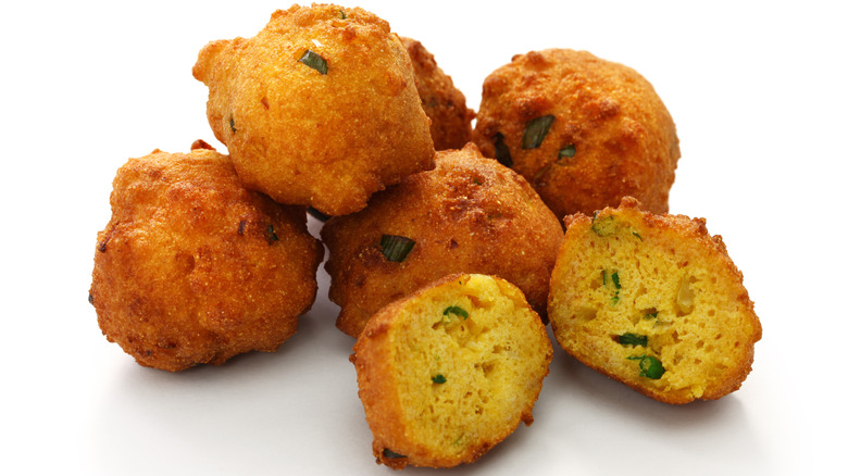 Hush puppy cut in half