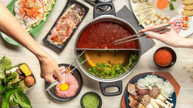 Chinese hotpot and sides