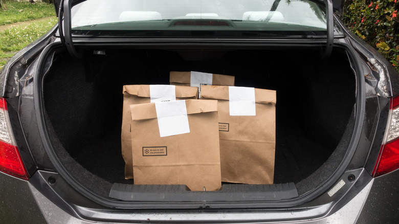 grocery bags in car trunk