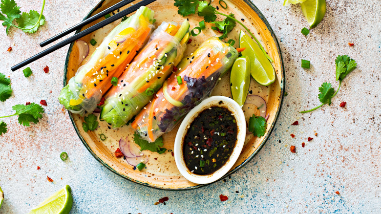 Vietnamese spring rolls with soy sauce