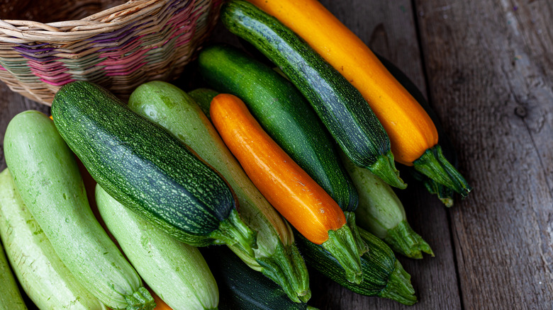 Several colorful zucchhni squash