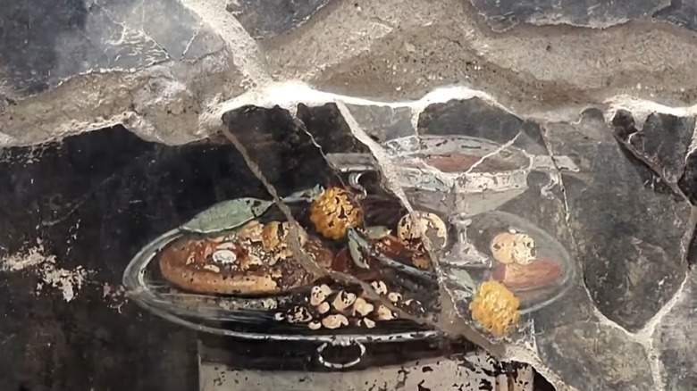 Fresco of ancient Roman food in Pompeii