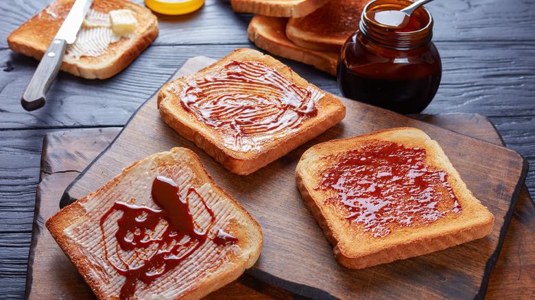 pieces of toast with Marmite spread
