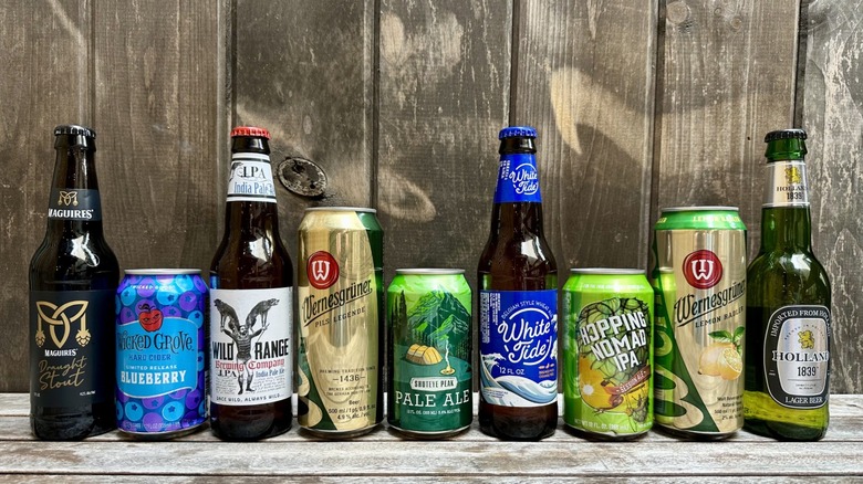 A lineup of Aldi beers