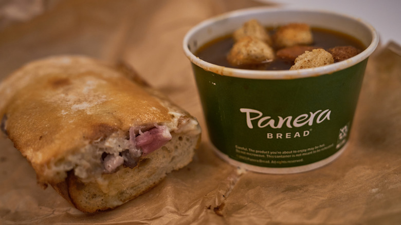 Panera steak sandwich and French onion soup