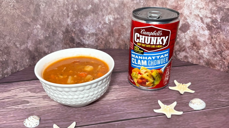 Can and bowl of clam chowder