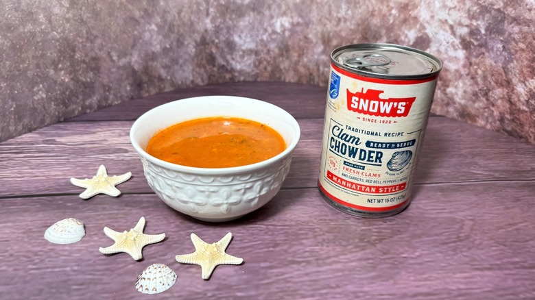 Can and bowl of clam chowder