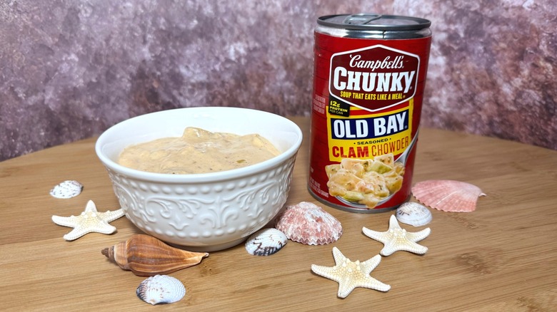 Can and bowl of clam chowder