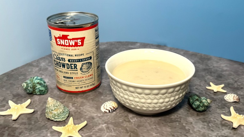 Can and bowl of clam chowder