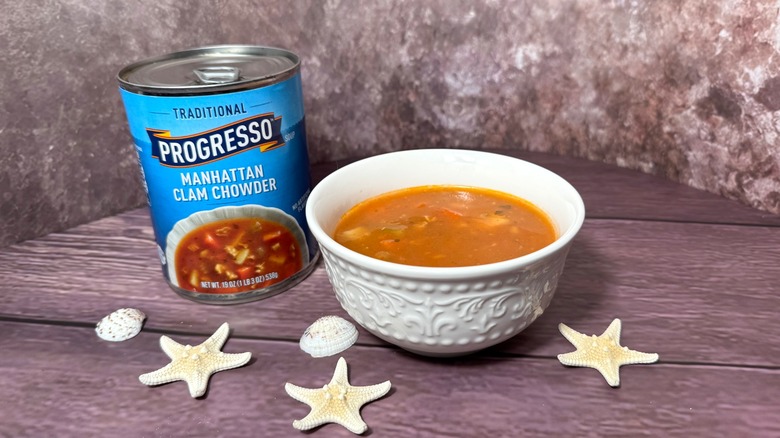 Can and bowl of clam chowder