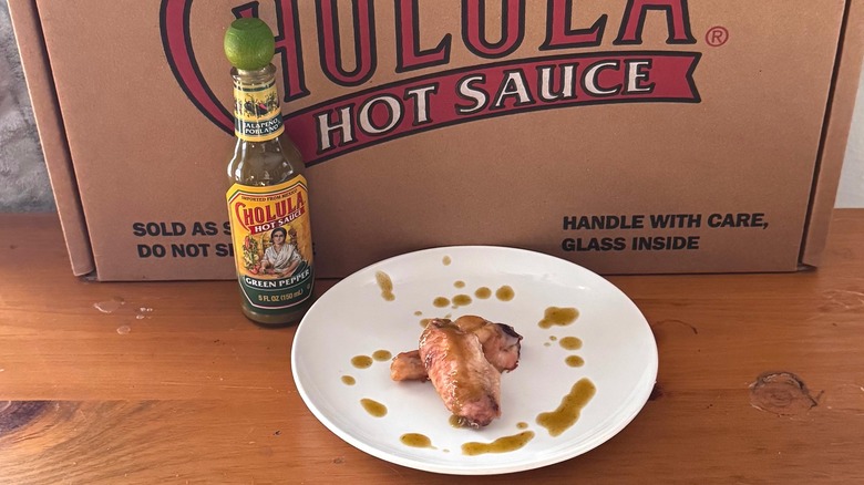Cholula Green Pepper hot sauce and wings